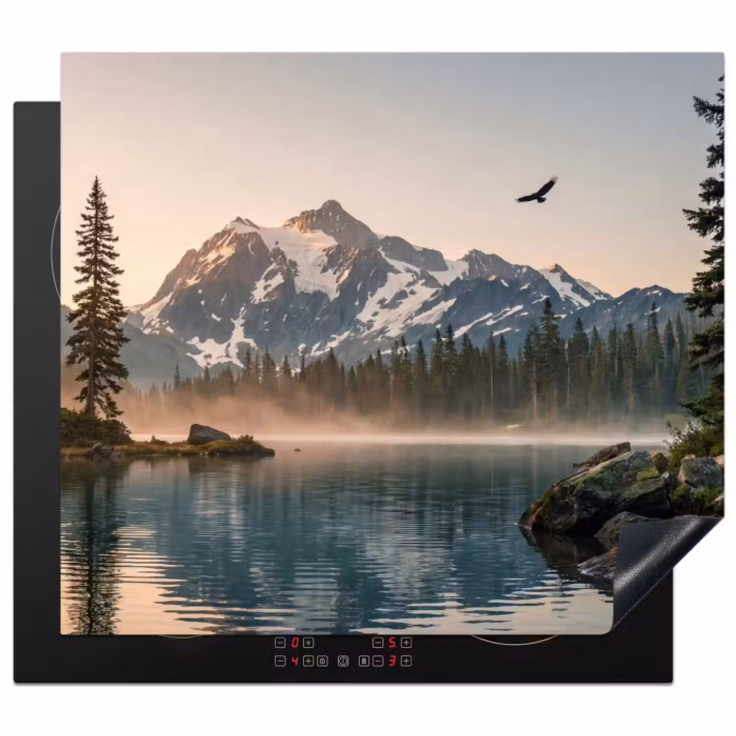 Herdabdeckplatte - Berge - Wasser - Bäume