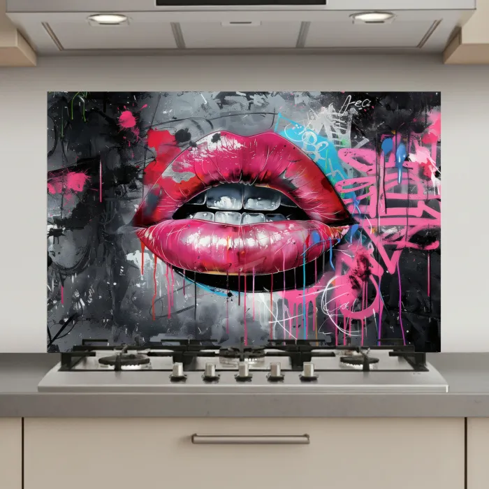 Lippen - Felroze - Graffiti - Verfstrepen keuken achterwand spatscherm klein -3d_website