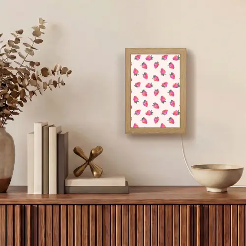 Aardbeien - Rood - Roze - Patroon Light Box met kabel (Tafellamp) klein 925 -sfeer2