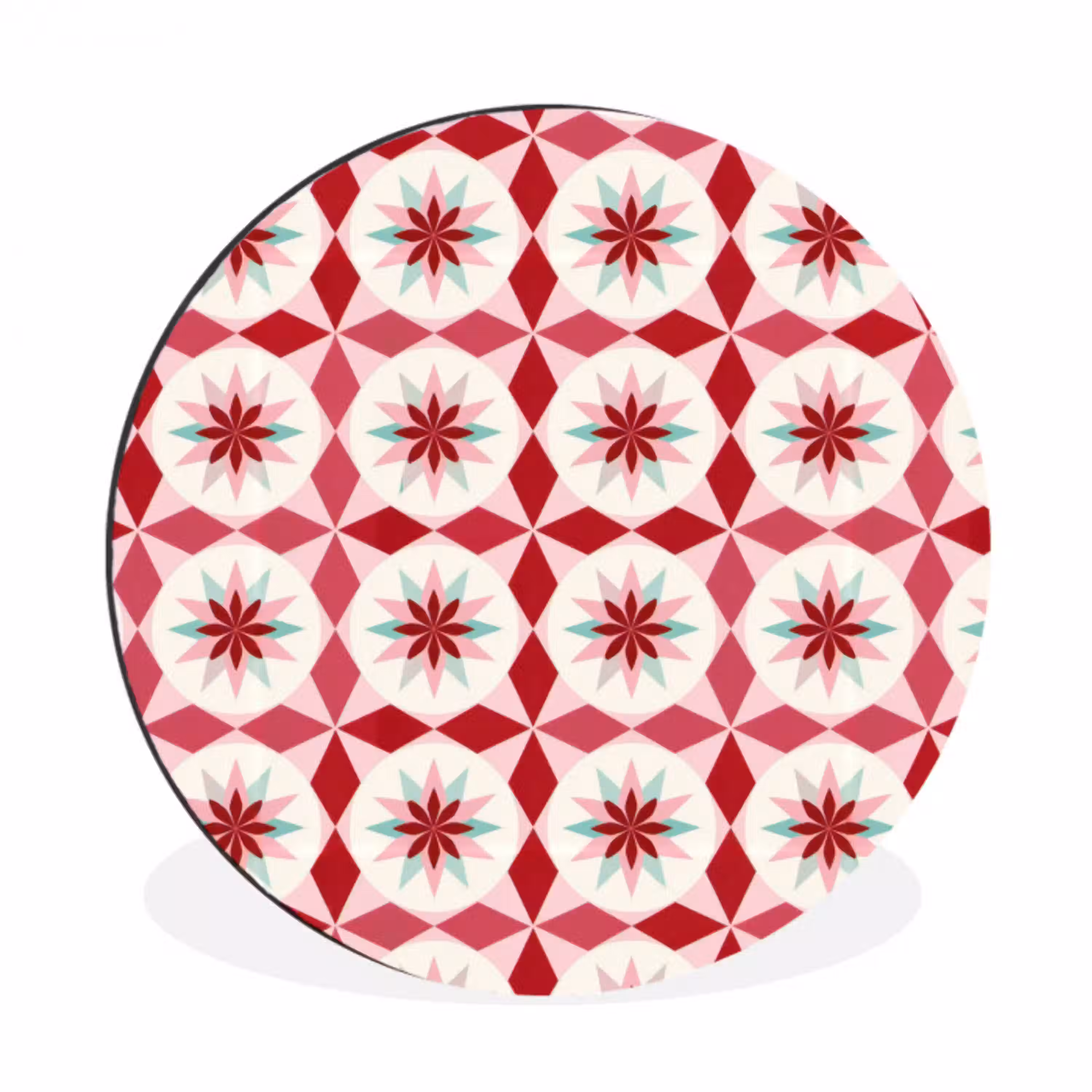 Tegelpatroon - Sterren - Retro - Roze - Mintgroen Wandcirkel aluminium klein 190 -3d