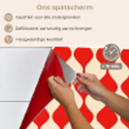 Golvend patroon - Retro - Rood - Beige keuken achterwand spatscherm klein 900 -spatscherm_NL