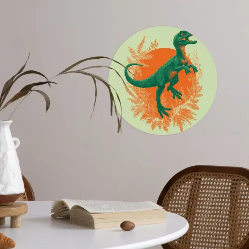Dinosaurus - Groen - Planten - Cirkel Wandcirkel behangsticker klein -sfeer3