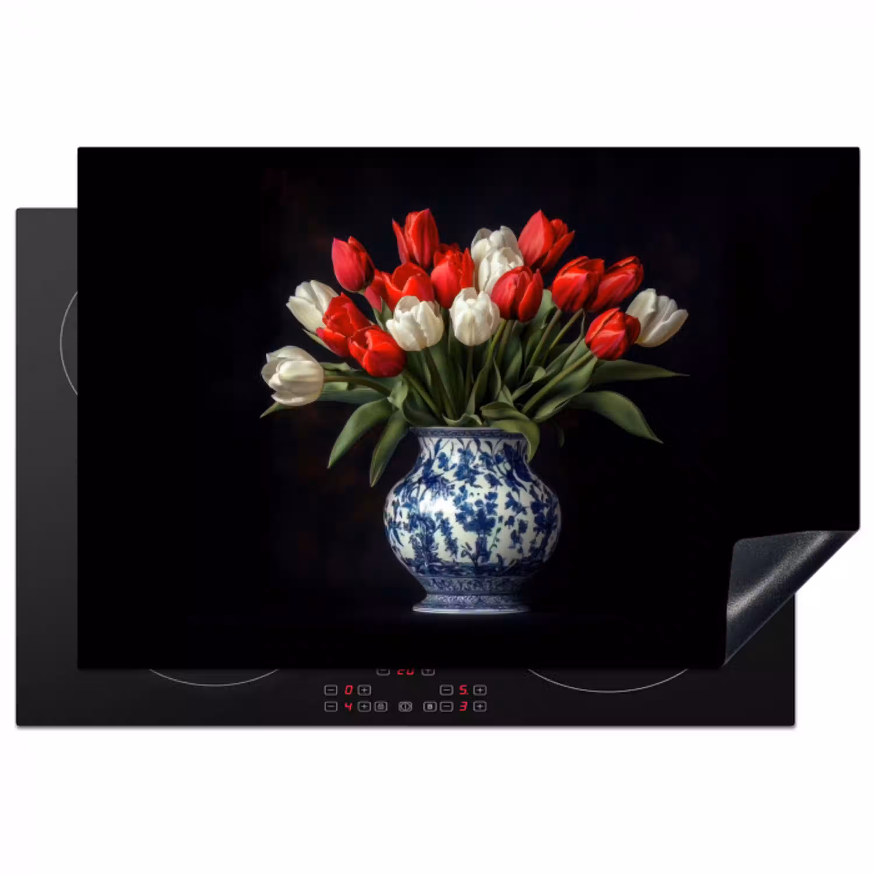 Rode - Bloemen - Tulpen - Vaas Inductie beschermer vinyl 3mm klein -3d