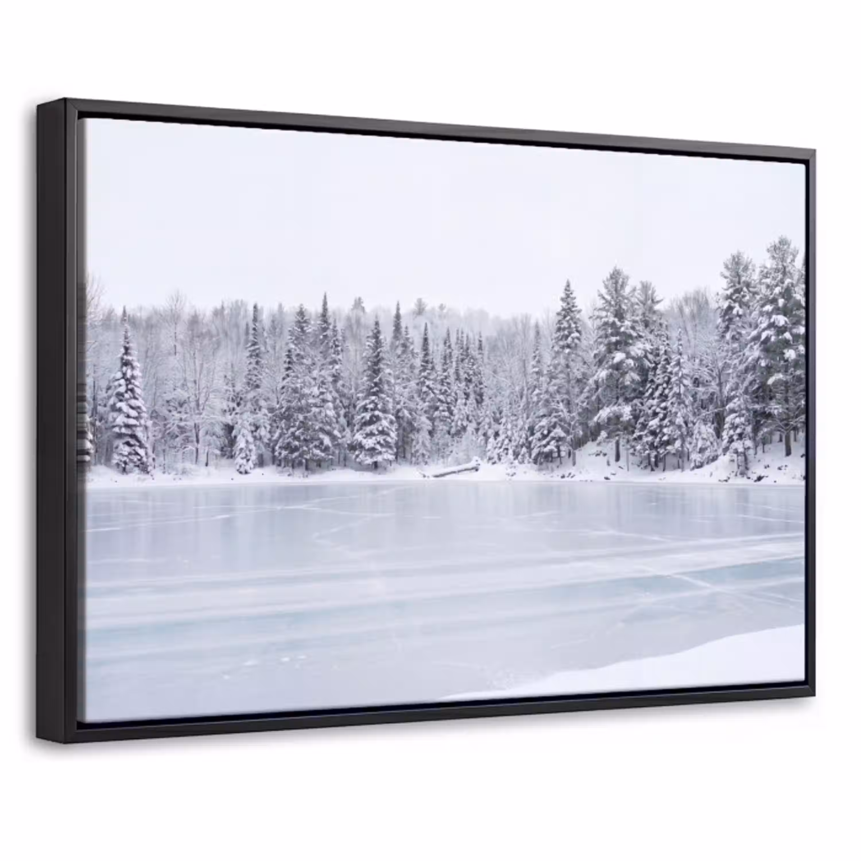 Meer - Dennen - IJs - Winter - Rustgevend Canvas met baklijst klein -threedimensional_3d_global