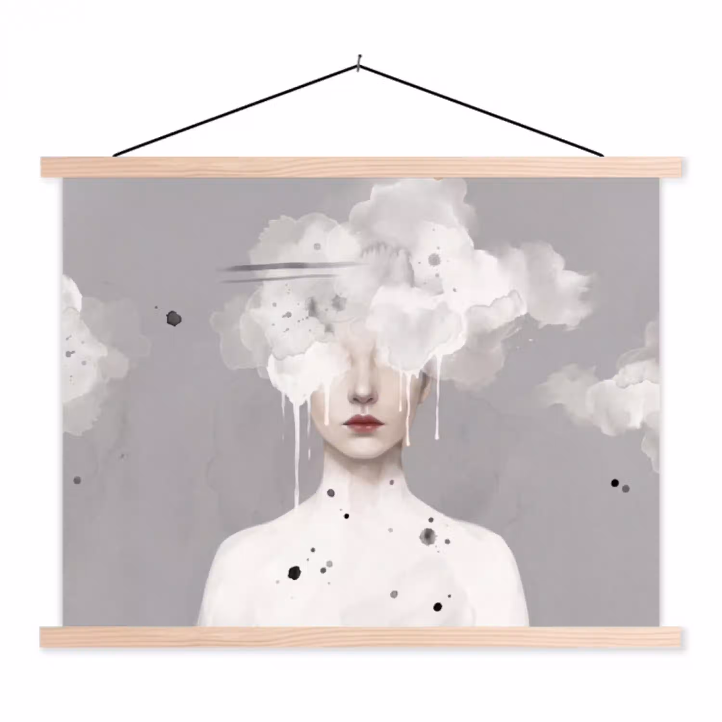 Vrouw - Wolk - Grijs textielposter latten blank klein -3d