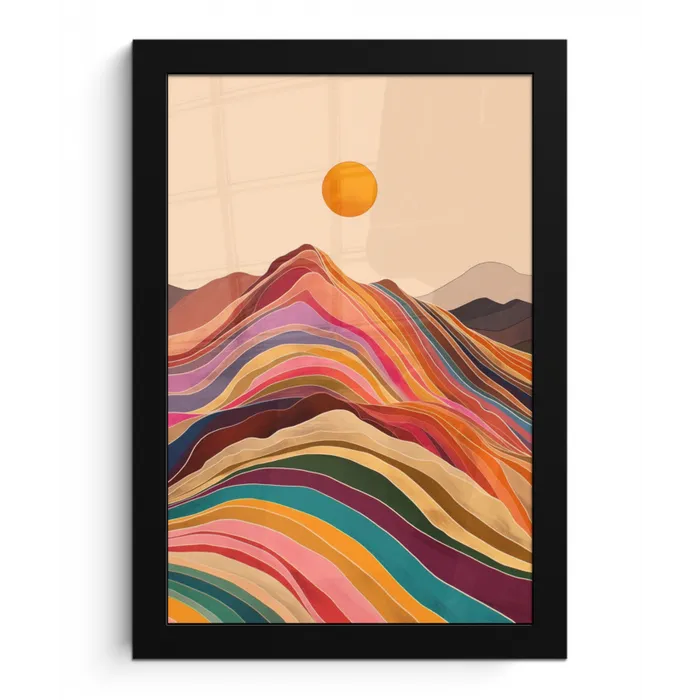 Zon - Kleurrijk landschap - Bergen fotolijst zwart zonder passe partout klein -3d