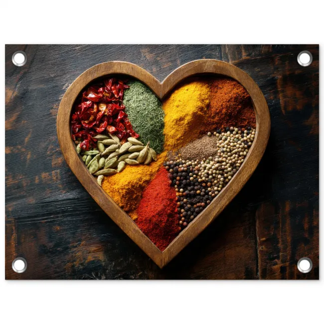 Houten - Hart - Kleurrijke - Specerijen tuinposter los doek klein -3d