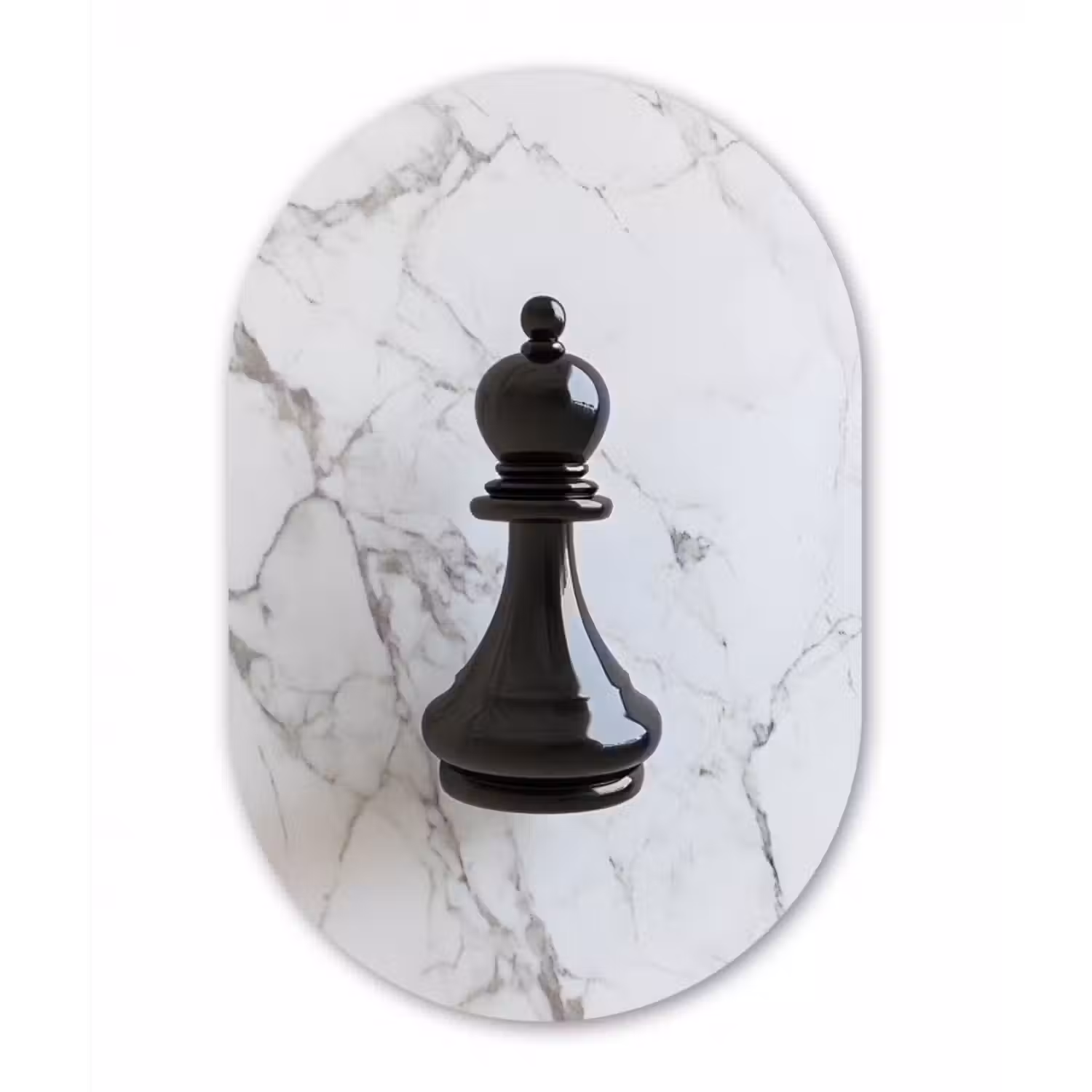 Glasbild Oval - Schachfigur - Läufer - Schwarz - Marmor