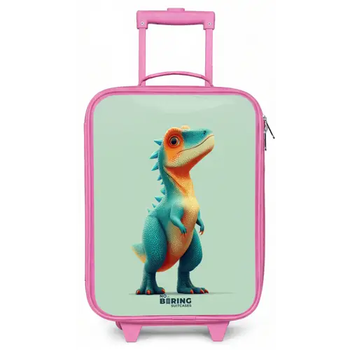 Stoere dino met grote ogen Kinderkoffer - Roze klein -zz3dotto