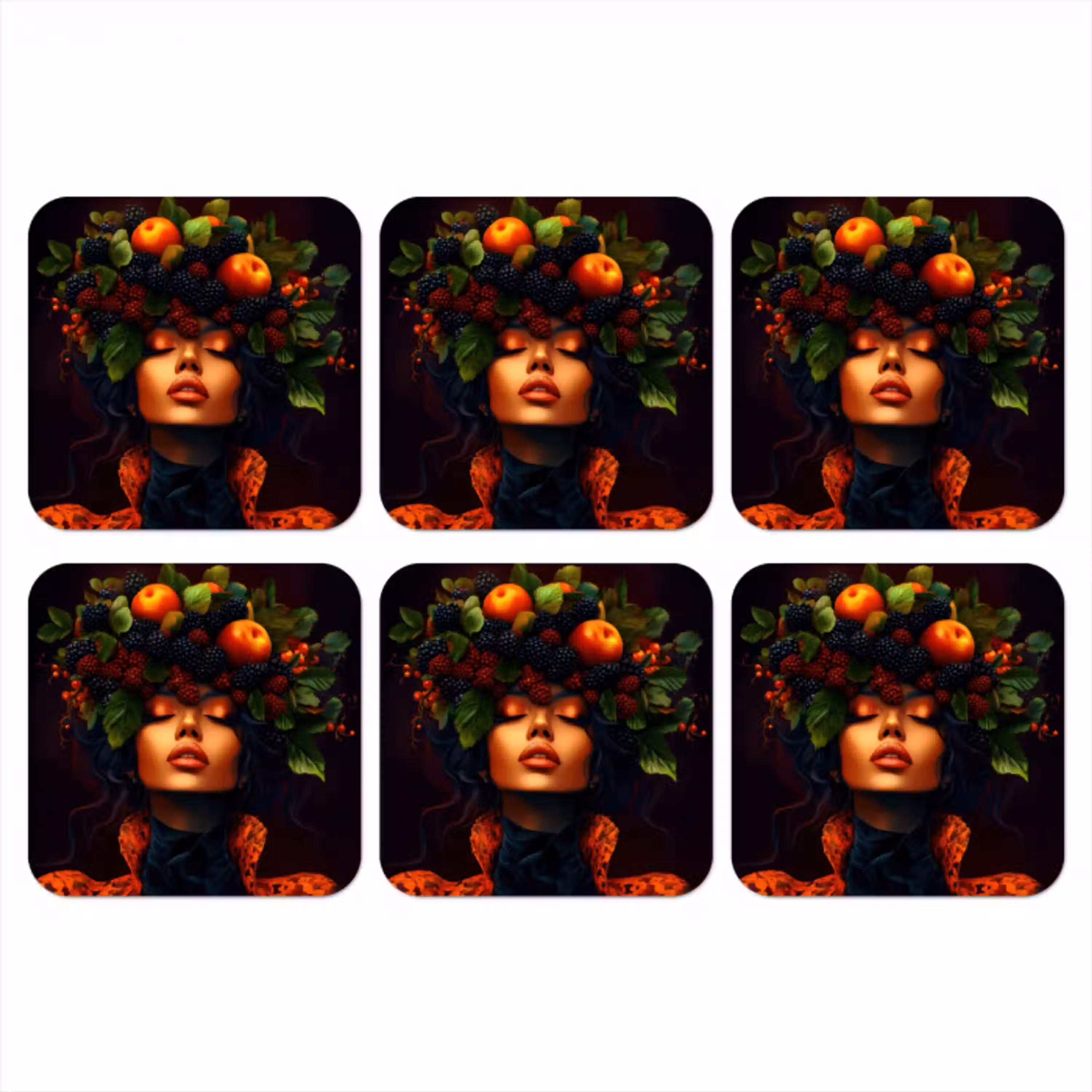 Vrouw - Zwart - Bessen - Bramen - Appels onderzetter kurk middel -3d
