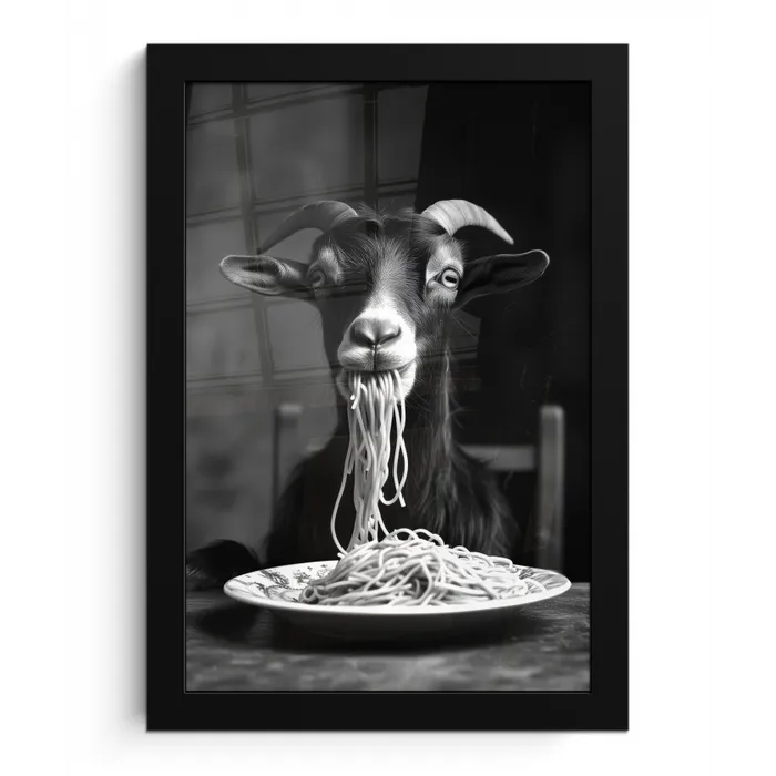Geit - Bord - Spaghetti - Zwart Wit fotolijst zwart zonder passe partout klein -3d