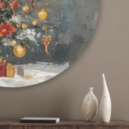 Kerstboom - Cadeaus - Rood - Goud Akoestische PET Vilt - Rond klein -sfeer5_closeup