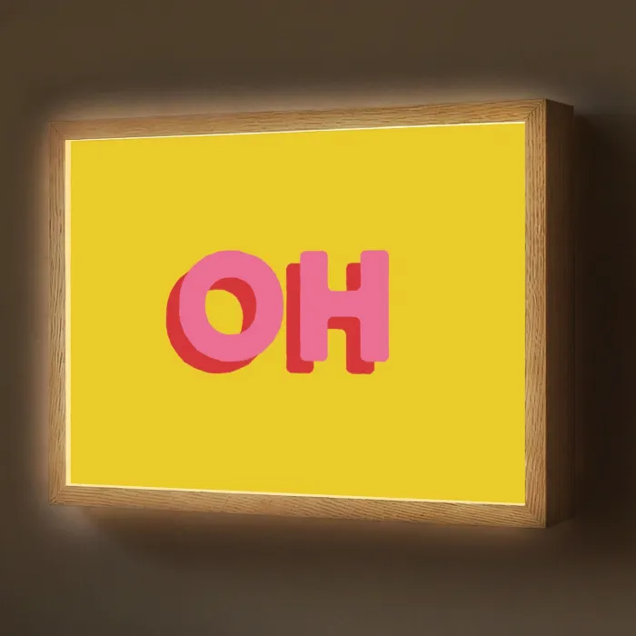 Geel - Roze - Oh - 3D Light Box met batterij (Wandlamp) middel -z3d_website