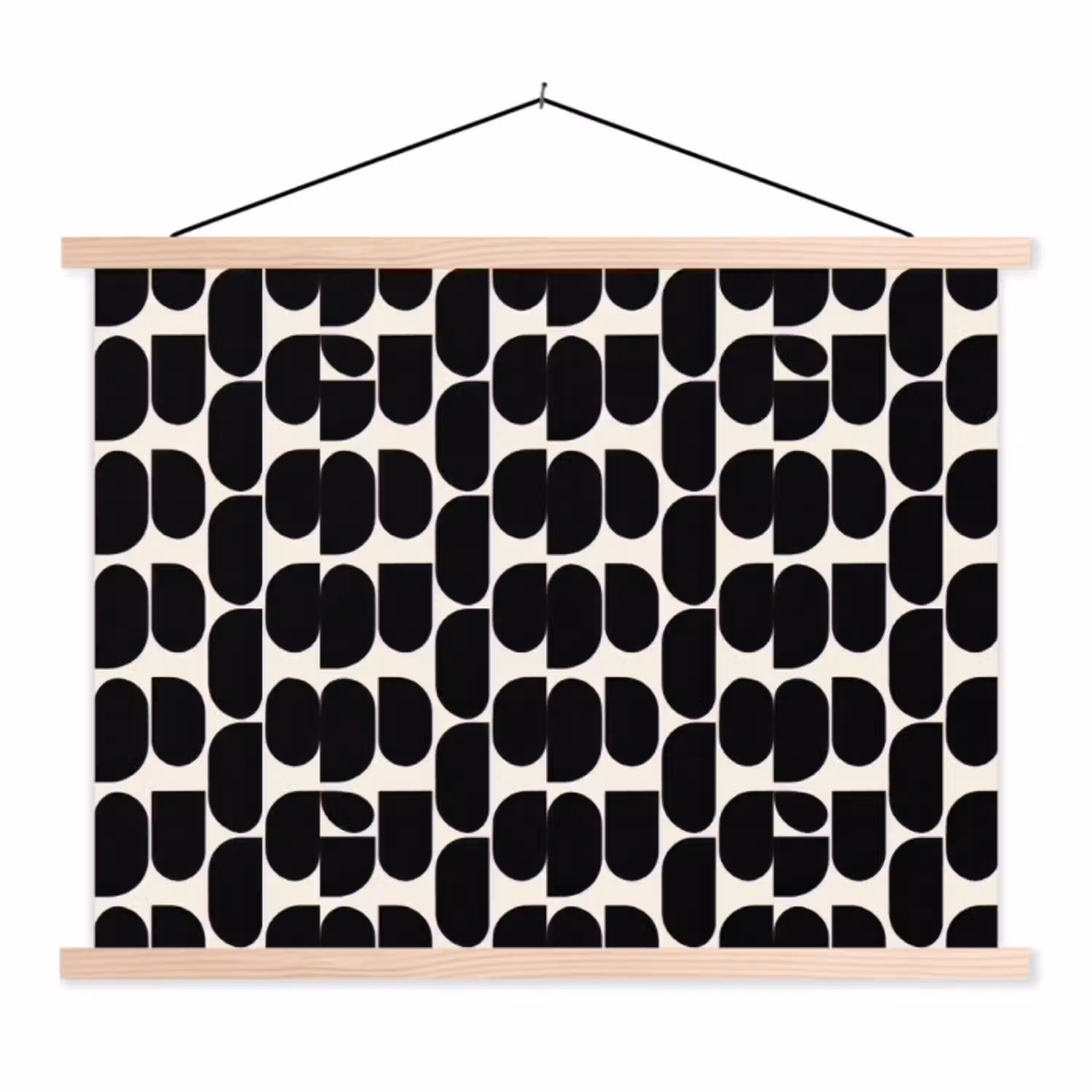 Modern - Patroon - Zwart textielposter latten blank klein 122 -3d