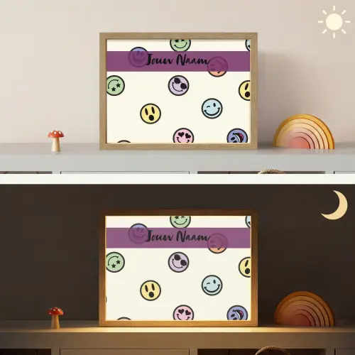 Smileys - Kleurrijk - Grappig Light Box met batterij (Wandlamp kind) middel -sfeer3_kind