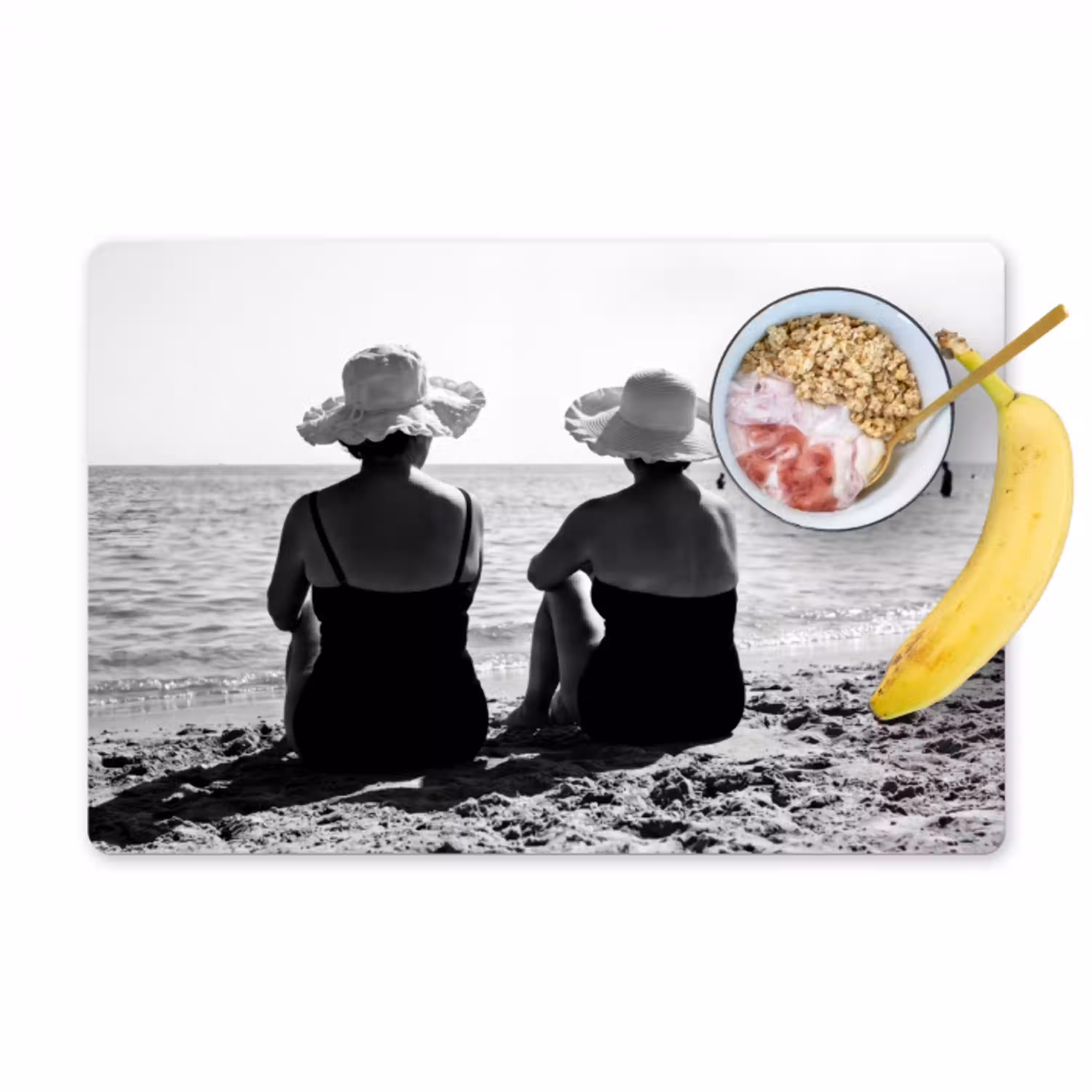 Vrouwen - Zonnehoed - Strand - Zwart - Wit Placemat vinyl groot -zzzproduct_Kitchenyeah-website