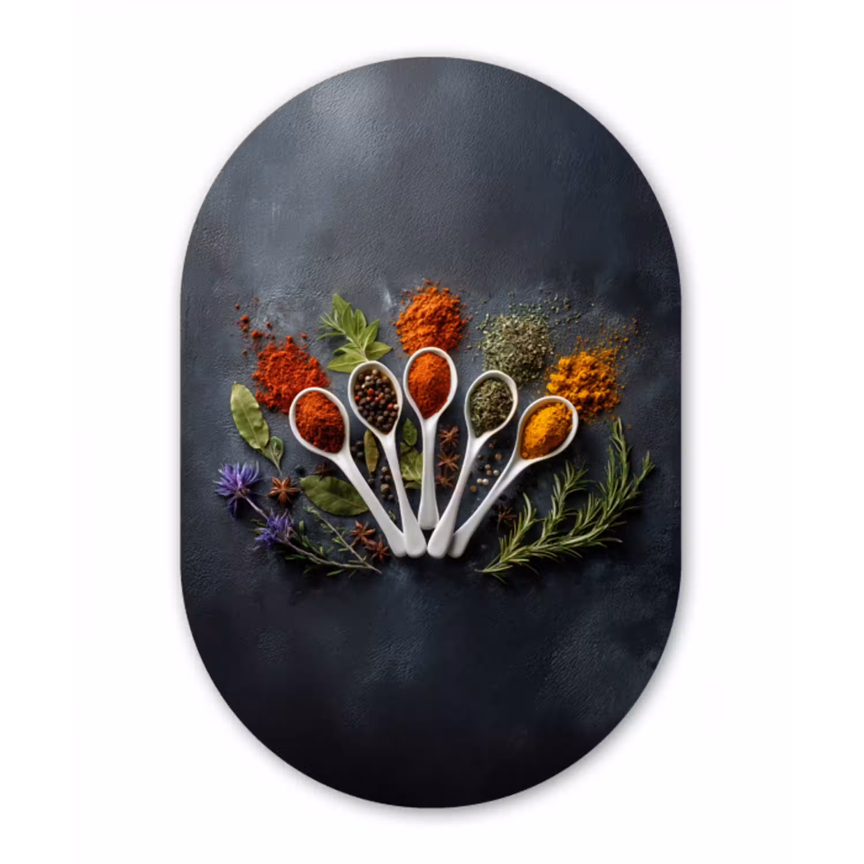 Lepels - Wit - Poeder - Kruiden Wandcirkel Ovaal Glas middel -3d