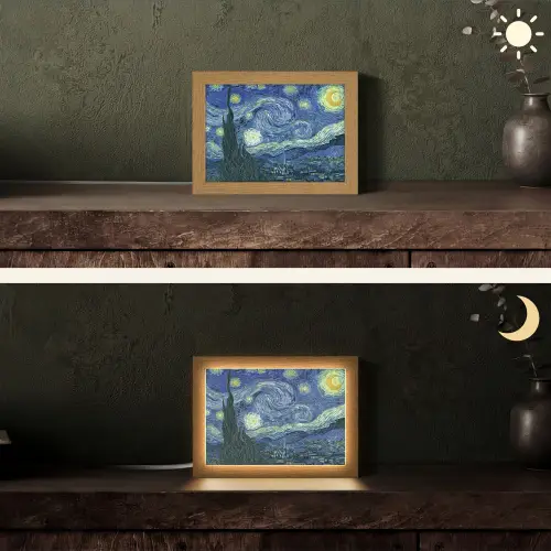 Sterrennacht - Schilderij - Oude meesters - Vincent van Gogh Light Box met kabel (Tafellamp) klein -sfeer3
