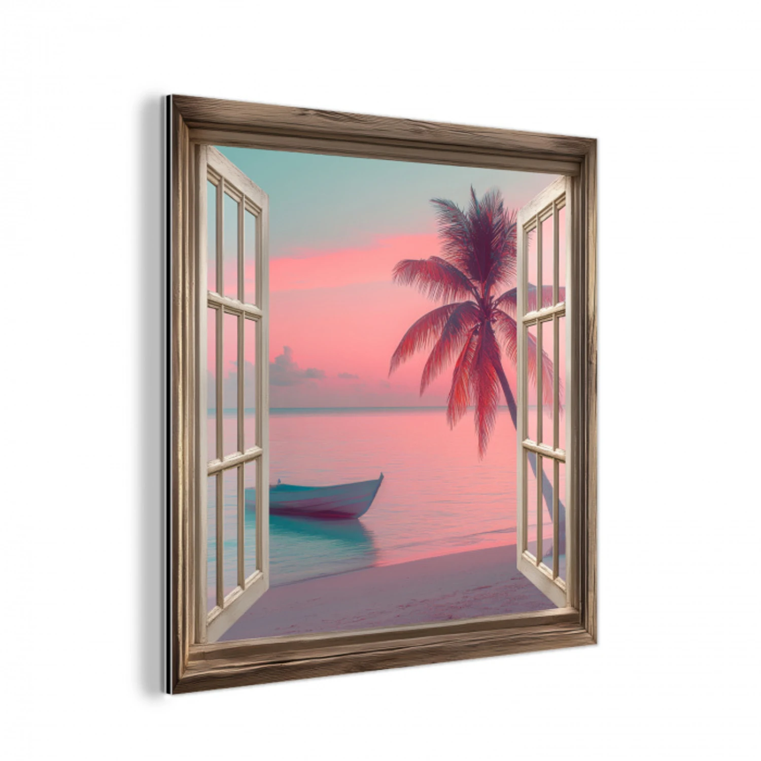 Doorkijk - Strand - Palmboom - Tropisch aluminium wit klein -3d