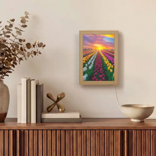 Tulpenveld - Zonsondergang - Kleurrijk Light Box met kabel (Tafellamp) klein -sfeer2