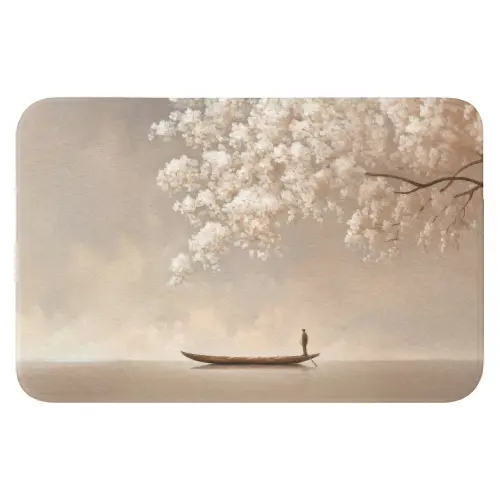 Bloesems - Wit - Boot - Minimalistisch Badmat klein -3d