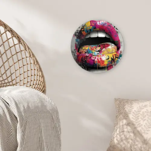 Lippen - Graffiti - Expressief Wandcirkel kunststof plaat 5mm dik klein -sfeer5