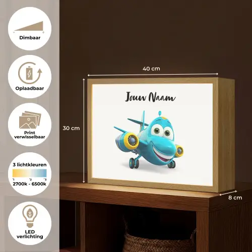 Vliegtuig - Blauw - Kinderen - Jongens Light Box met batterij (Wandlamp kind) middel -USP_websiteoverzichtNL