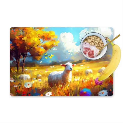 Schaap - Weide - Bloemen Placemat vinyl groot -zzzproduct_Kitchenyeah-website