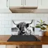 Schotse hooglander - Natuur - Koe - Zwart - Wit keuken achterwand spatscherm klein -sfeer2