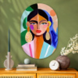 Portret - Vrouw - Modern Wandcirkel Ovaal Glas middel -sfeer2