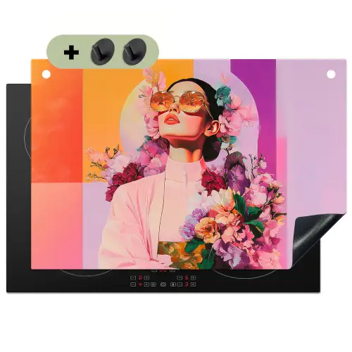Portret - Vrouw - Abstract - Bloemen Inductie beschemer met haakjes klein -3d