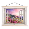 Bergen - Landschap - Doorkijk - Bloemen - Avond - Roze textielposter latten blank klein -3d