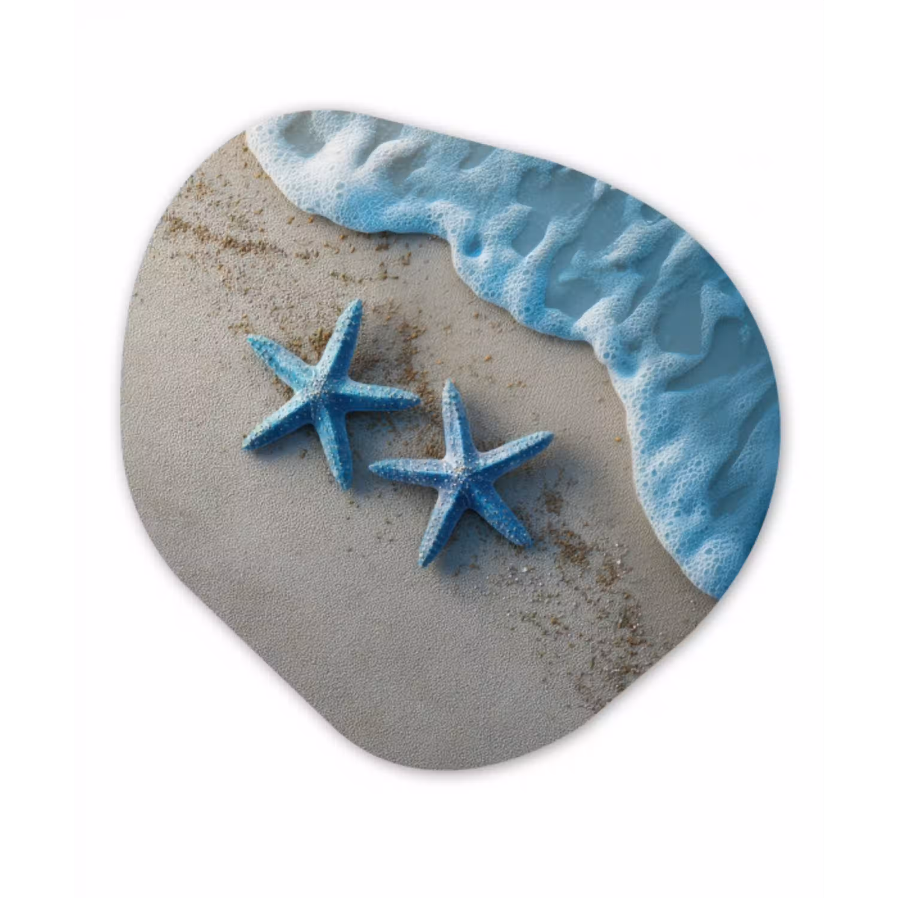Zeesterren - Zand - Zee - Blauw Wandcirkel Organisch Aluminium middel -3d
