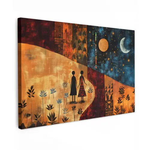 Silhouetten - Abstract - Zon - Maan canvas 2cm klein -z3d