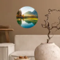 Meer - Bos - Bergen - Natuur - Zon - Landschap Wandcirkel behangsticker klein -sfeer1