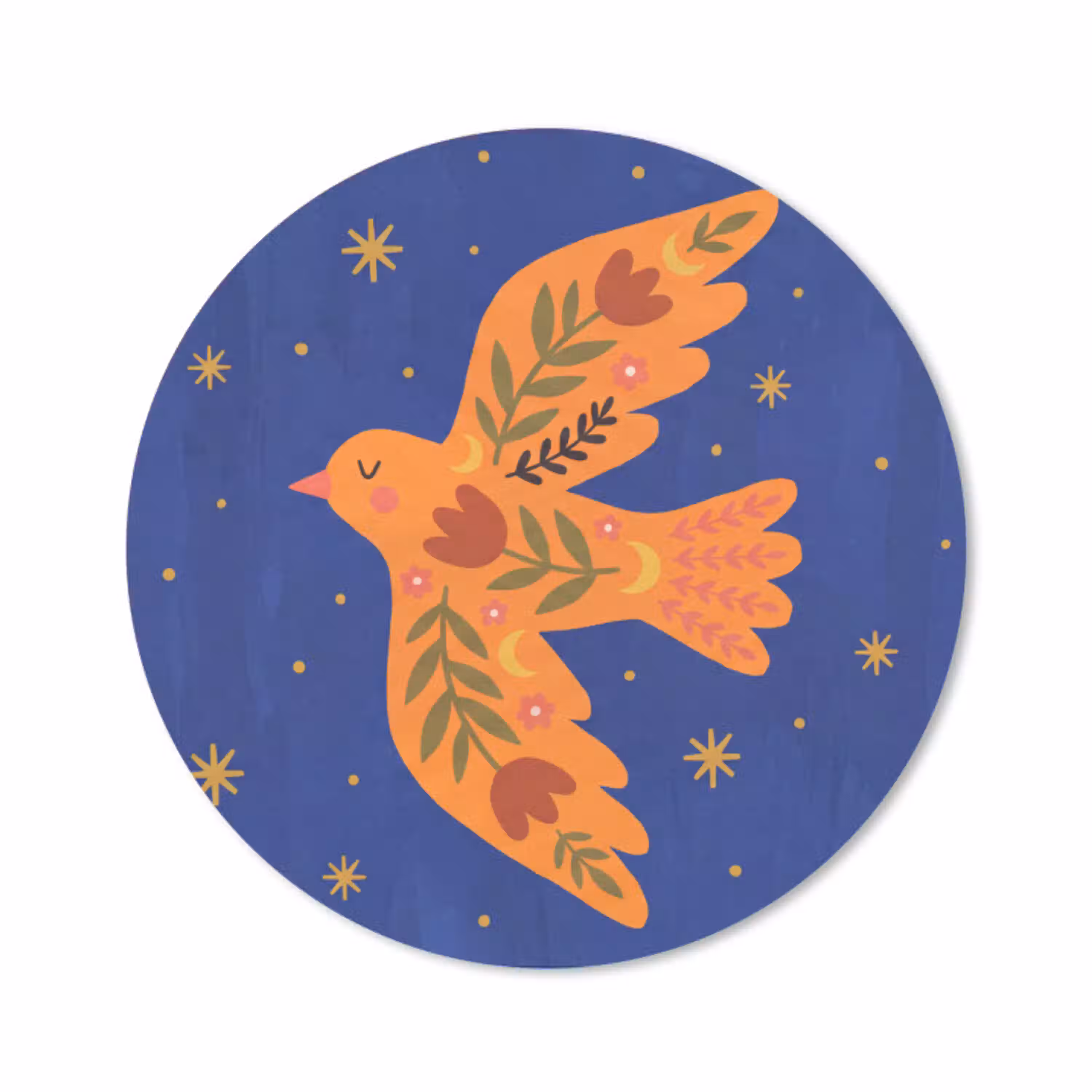 Vogel - Bloemen - Decoratief - Oranje - Blauw Muismat rond klein -3d