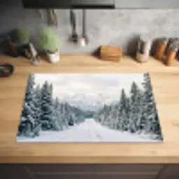 Weg - Sneeuw - Naaldbos - Winter - Avontuurlijk Inductie beschermer vinyl 3mm klein -sfeer5