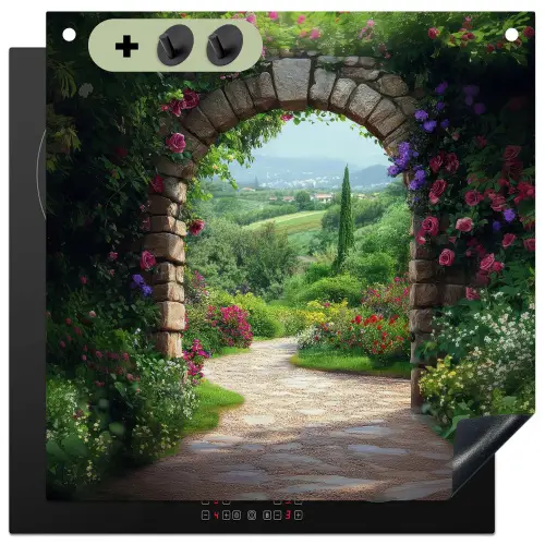 Doorkijk - Landschap - Bloemen - Pad - Uitzicht Inductie beschemer met haakjes middel -3d