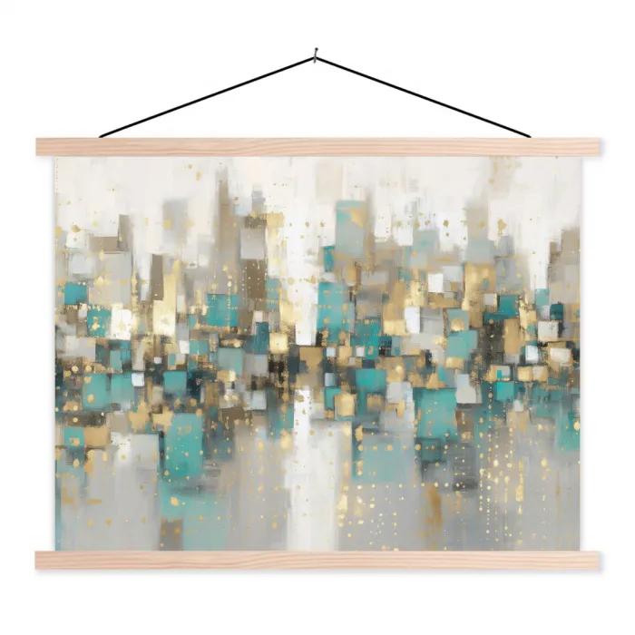 Abstract - Blokken - Goud - Skyline textielposter latten blank klein -3d
