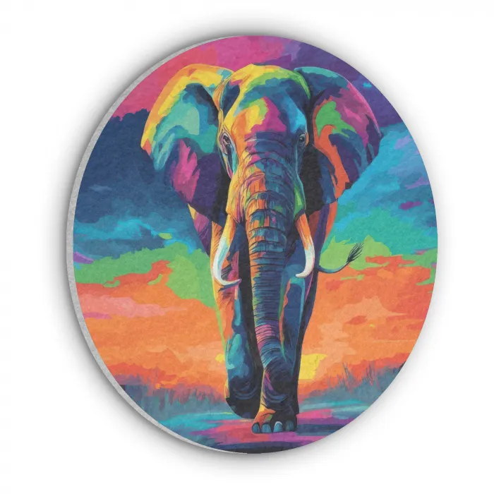Olifant - Kleurrijk - Lucht - Abstract Akoestische PET Vilt - Rond klein -3d