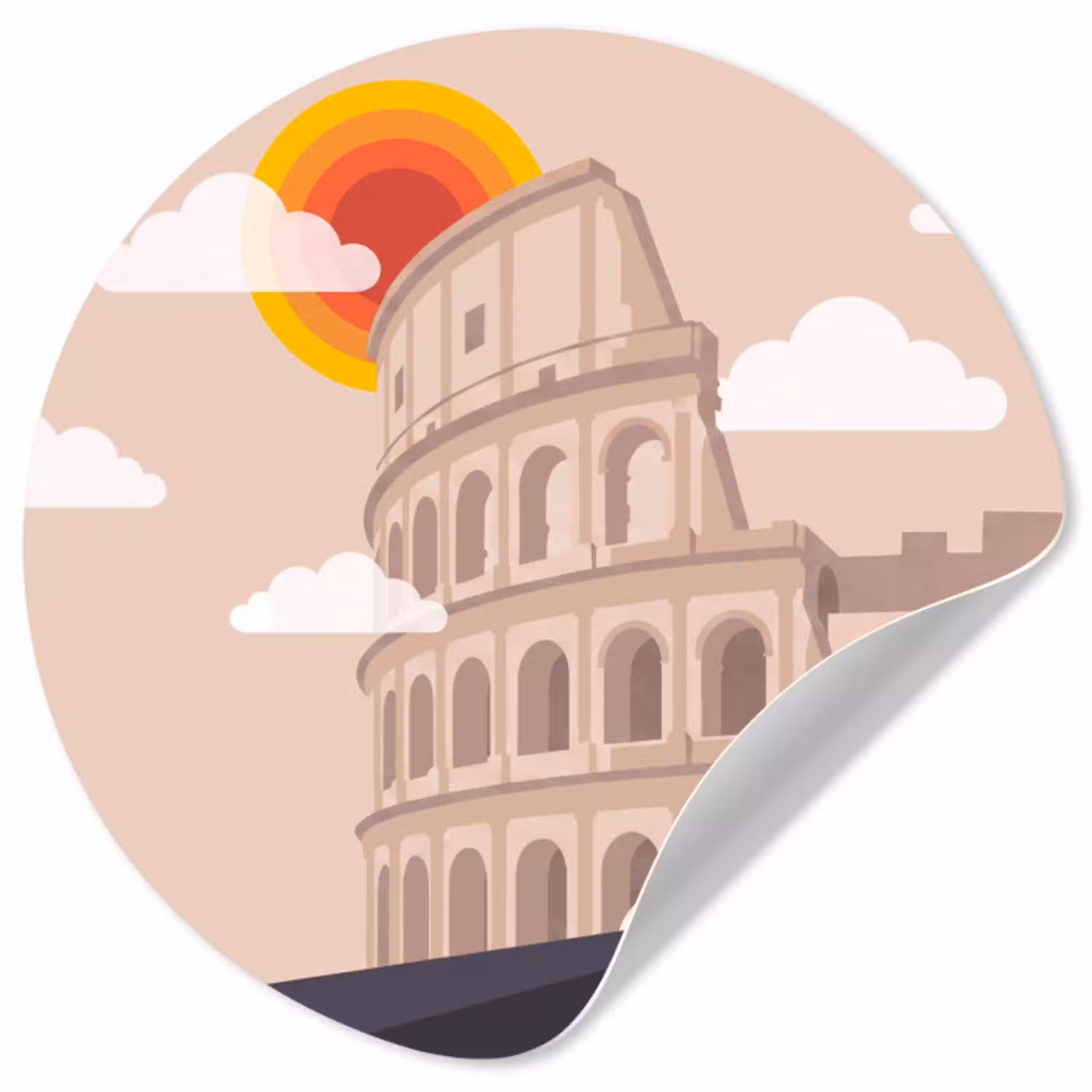 Colosseum - Zonsopgang - Rome - Architectuur - Beige Wandcirkel behangsticker klein -3d