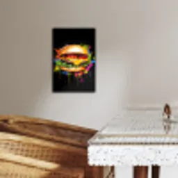 Hamburger - Graffiti - Verf - Kleurrijk - Eten - Abstract KitchenYeah - Keuken - Canvas klein -sfeer3