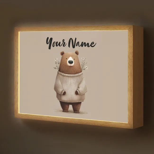 Lightbox - Kids' Wall Lamp with Name -. Bear - White flowers - Cozy