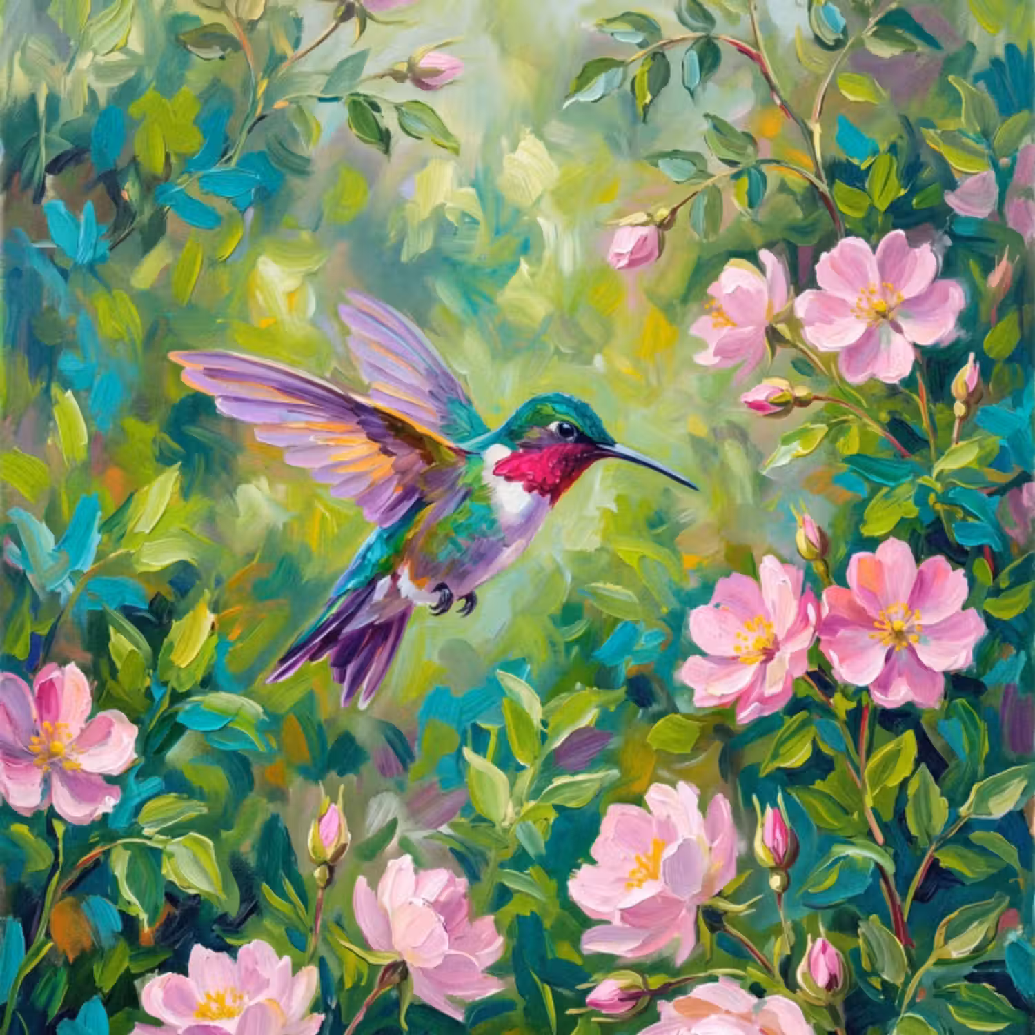 Behang - Kolibrie - Bloemen - Natuur - Kleurrijk