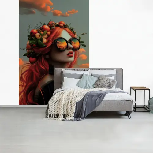 Vrouw - Kroon - Tomaat - Bascilicum - Zonnebril fotobehang vinyl groot -slaapkamer