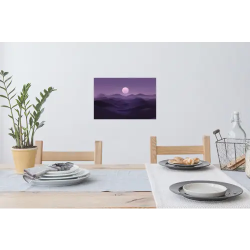 Heuvels - Paars - Mist - Zon Muursticker klein -eettafel