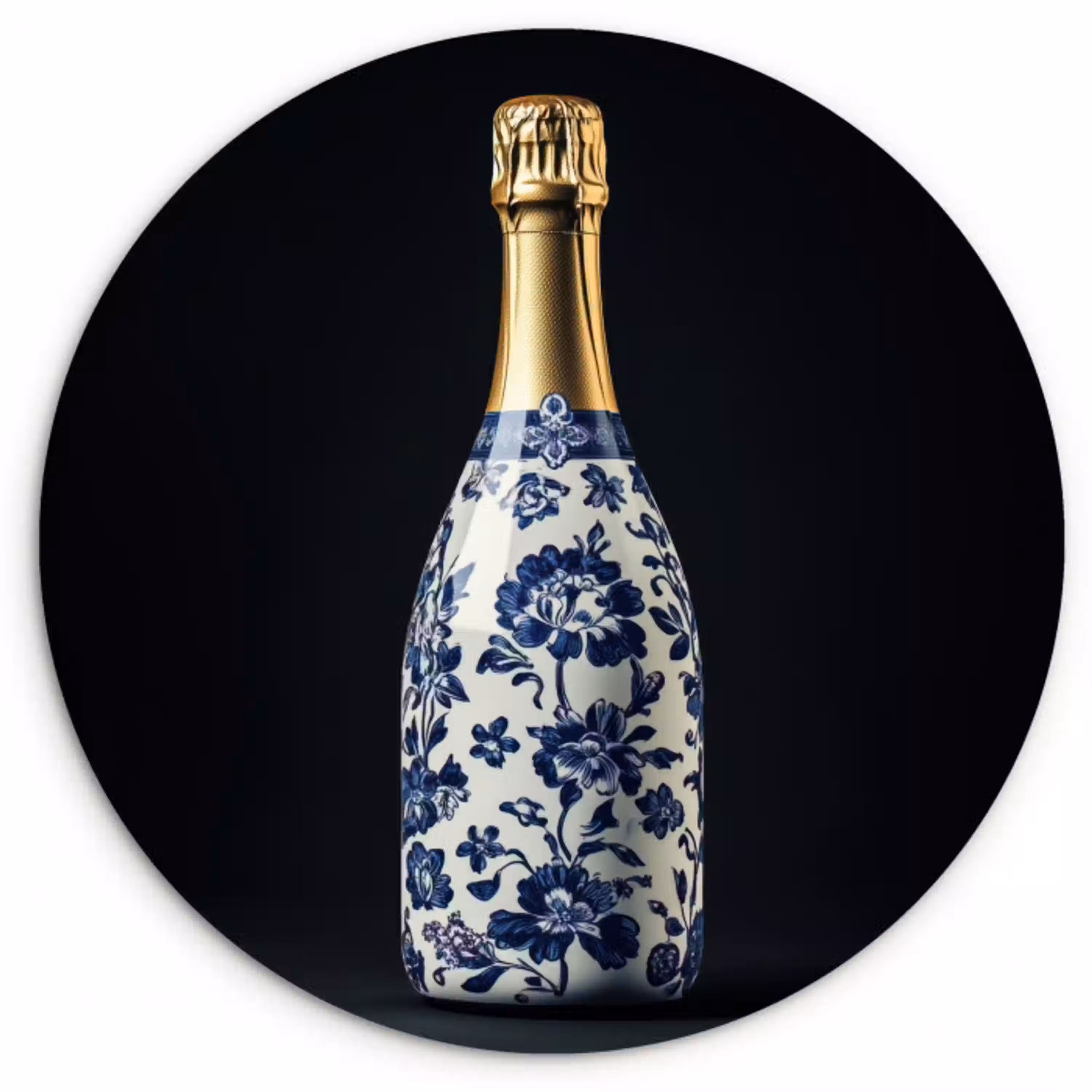 Champagne - Bloemen - Goud - Chique Wandcirkel kunststof plaat 5mm dik klein -3d