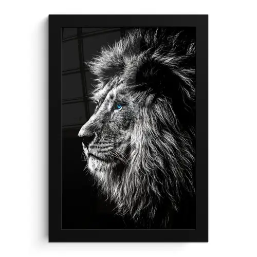 Zwart Wit - Leeuw - Kop - Dieren fotolijst zwart zonder passe partout klein -3d