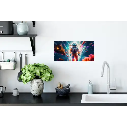 Astronaut - Neon - Meteoriet - Neon Muursticker klein -keuken