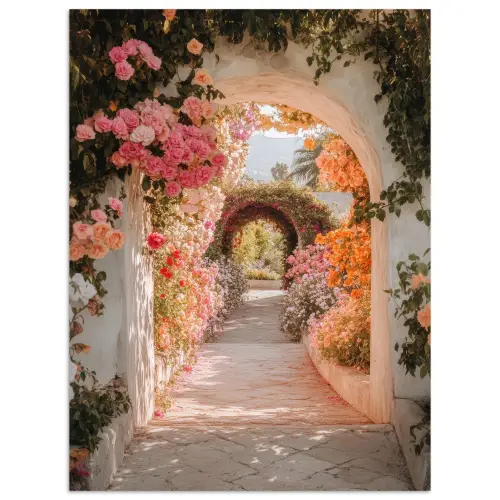 Doorkijk - Boog - Bloemen - Pastel poster papier klein -3d